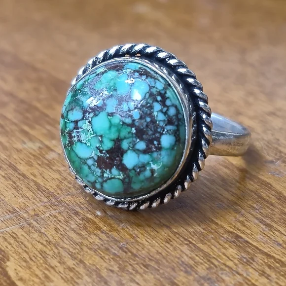 925 Sterling Silver Ring With A Green Matrix Turquoise Stone Size 6.25 (#7) - Picture 1 of 4